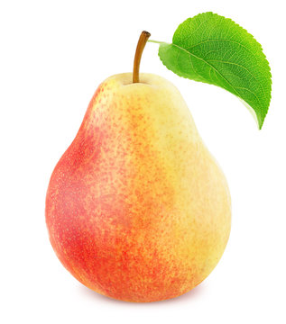 recommend clip art: Ripe pear with green leaf isolated