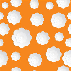 Seamless Flowers Paper cut on the Orange background