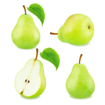 Set of green pear fruits