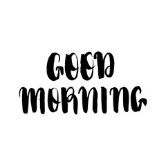 Good Morning lettering text isolated on a white background. Vector illustration