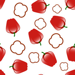 Bell Red Peppers Seamless Pattern on Green Background