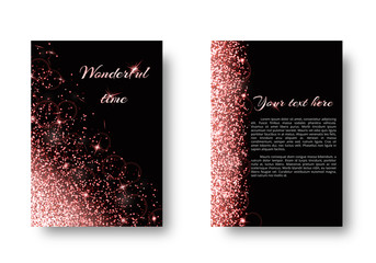 Glitter background with twinkle lights. Sequins vector on a black backdrop.
