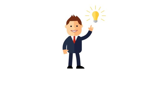 Concept idea businessman  in suit  pointing at light bulb as a symbol of having an idea. Video