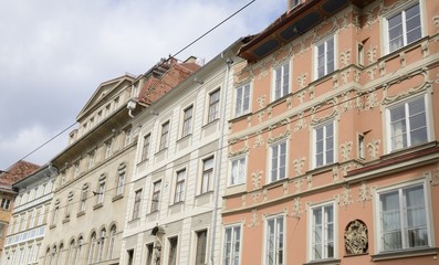 Fototapeta na wymiar Buildings at the main street in Graz, Austria