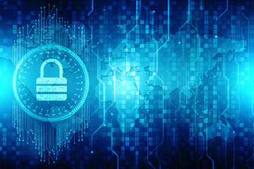 Security concept: Lock on digital screen, contrast, 3d render