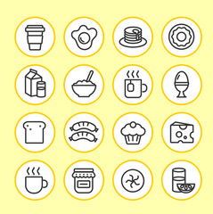 Breakfast menu. Line icon set.