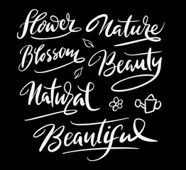 Nature and blossom flower hand written typography. Good use for logotype, symbol, cover label, product, brand, poster title or any graphic design you want. Easy to use or change color
