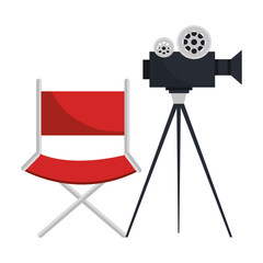 Obraz premium video camera cinema with director chair vector illustration design
