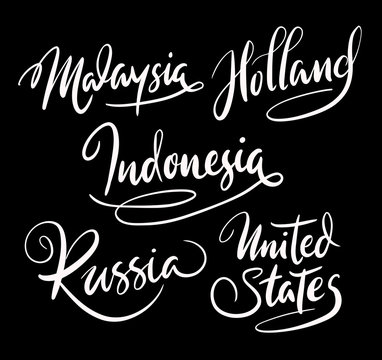 Rusia and Indonesia hand written typography. Good use for logotype, symbol, cover label, product, brand, poster title or any graphic design you want. Easy to use or change color