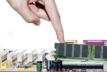 Close up of Electronic Ram(random access memory) on Mainboard computer