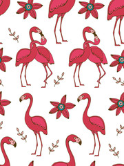 Flamingo couple kissing colorful seamless pattern