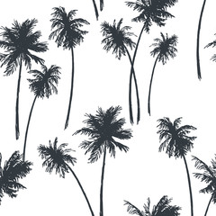 Materiał do szycia Vector seamless pattern with palms isolated on white. Summer vacation. Hand drawn tropical illustration in sketch style