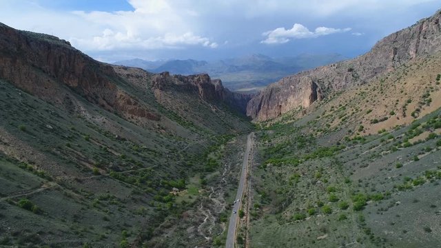 Aerial View of beautiful road passing through canyon in Armenia