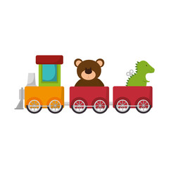 cute train toy with teddy and rex vector illustration design