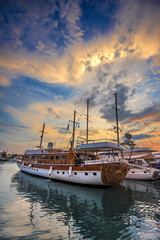 Obraz premium sail boat in port of kos island, greece