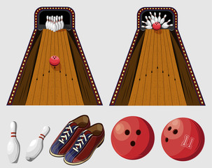 Vector color set of bowling game elements for use in design, print, internet