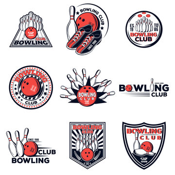 Vector set of bowling club logos for your design, print and web on a white background