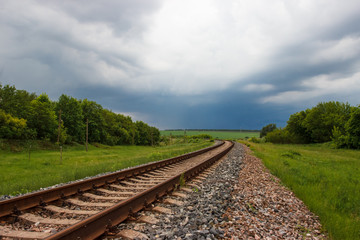 Fototapeta na wymiar Rails. nature. overcast sky