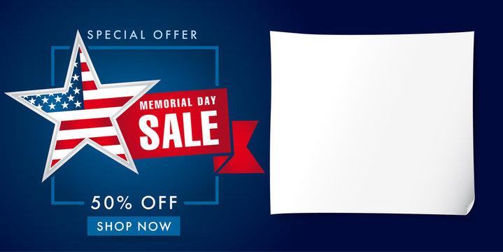 Memorial day sale banner template. Happy Memorial Day Sale discount labels for web banner special offer vector illustration