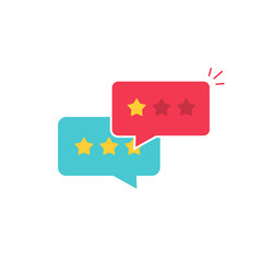 Customer review communication vector symbol, concept of feedback, testimonials, online survey, rating stars, positive and negative comments, chat bubble speeches