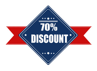70% discount label with ribbon