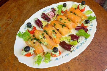 Smocked salmon rolls