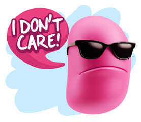 Obraz premium 3d Rendering Angry Character Emoji saying I Don't Care with Colorful Speech Bubble.