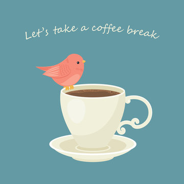 Fototapeta Cup of coffee with little bird