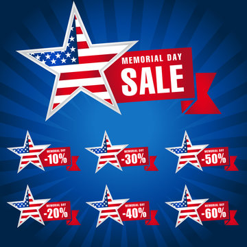 Memorial day USA sale dark blue template. Memorial Day Sale discount labels for web banner special offer vector illustration