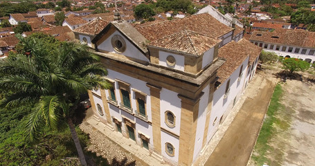 Fototapeta na wymiar Aerial View of Church Matriz Nossa Senhora do Remedios in Paraty, Rio de Janeiro, Brazil 