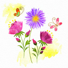 Springtime Watercolor Flower and Butterfly