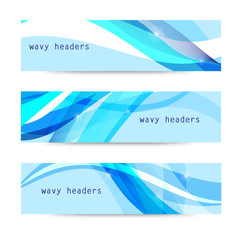 Fototapeta premium Vector set of abstract blue wavy headers