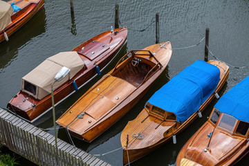 Classic beautiful wooden yachts in the harbor, Stockholm, Sweden on May 31, 2015