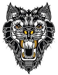 Aggressive wolf on white