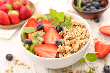 healthy breakfast with cereal and fruits