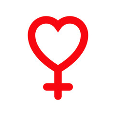 Icono plano corazon simbolo femenino rojo