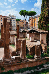 Ruins of ancient constructions. Place of archeological excavations in Rome, Italy