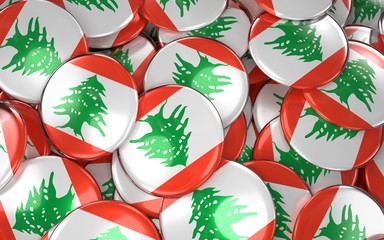 Lebanon Badges Background - Pile of Lebanese Flag Buttons.