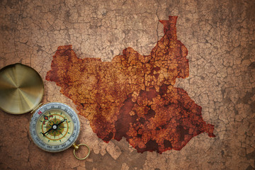 map of south sudan on a old vintage crack paper