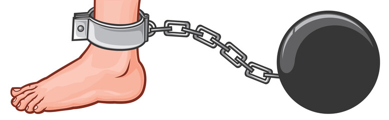 Fototapeta na wymiar leg with iron chain with shackle and ball vector illustration