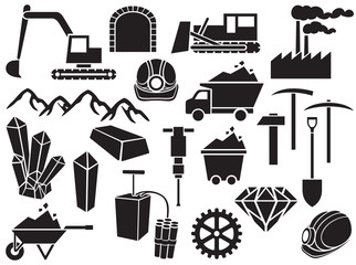 black mining vector icons set (design elements)