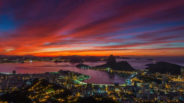 gorgeous sunset rio de janeiro city famous panorama 4k time lapse brasil
