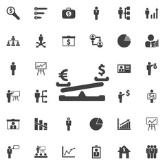 Dollar coin and euro balance icon.