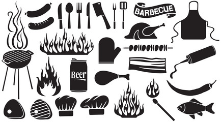 barbecue and food icons set vector illustration