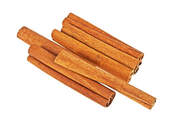 Cinnamon sticks isolated on white background, top view