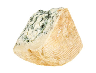 Wedge of soft blue cheese with mold isolated on white background