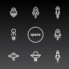 Set of icons on the theme of space and spaceships