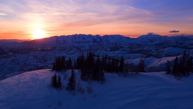 Flying over winter scene