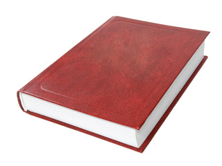 Closed beautiful isolated thick book with a red cover on a white background