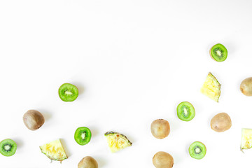 healthy food with kiwi on white desk background top view space for text